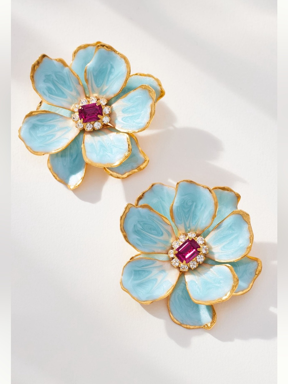 Anthropologie The Pink Reef Handpainted Earrings New Hawaiian Blue Flowers